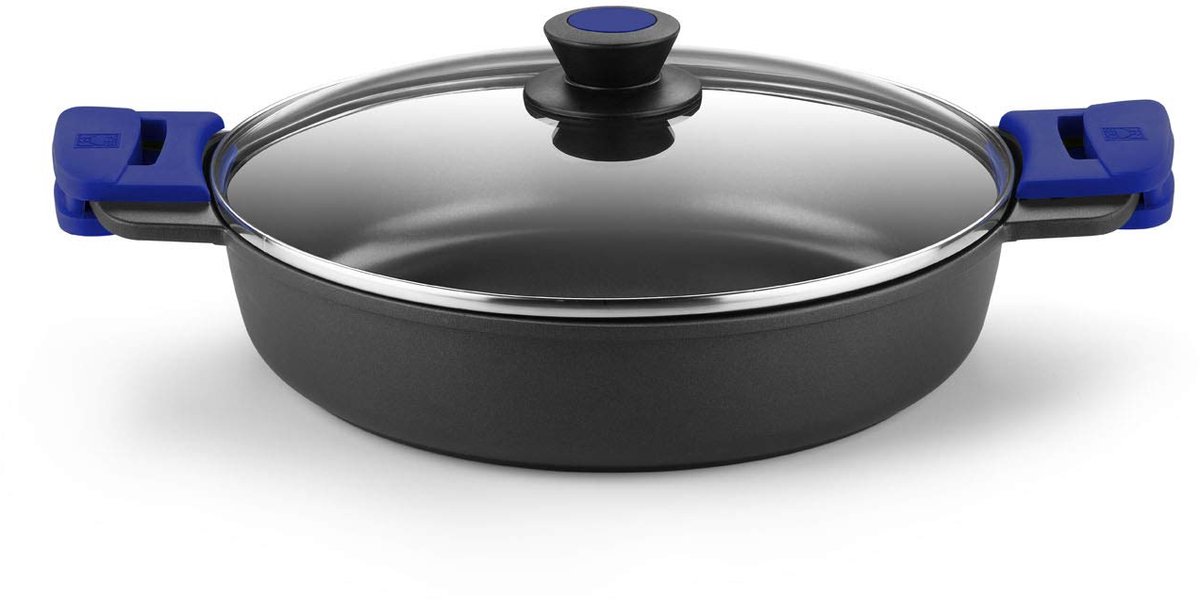 Geavanceerde gegoten aluminium pan met antiaanbaklaag, super versterkt voor uitstekende prestaties en hoge kras- en slijtvastheid, geschikt voor inductie 28 cm