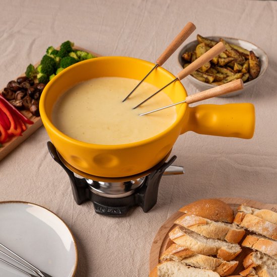 Boska Fondueset Super Cheesy - Kaasvormige Fonduepan - Vaatwasserbestendig - Geel - 1,3 L van Boska — afbeelding 2