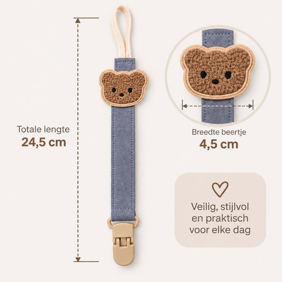 Speenkoord Teddy Blauw - Beer - Fopspeenkoord - Speenketting - Speenkoorden - Jongen - Meisje - Met Clips - Kraamcadeau - Babyshower - Baby - Speenhouder - Cadeau - Stoffen Speenkoort van Little Lemonade — afbeelding 2