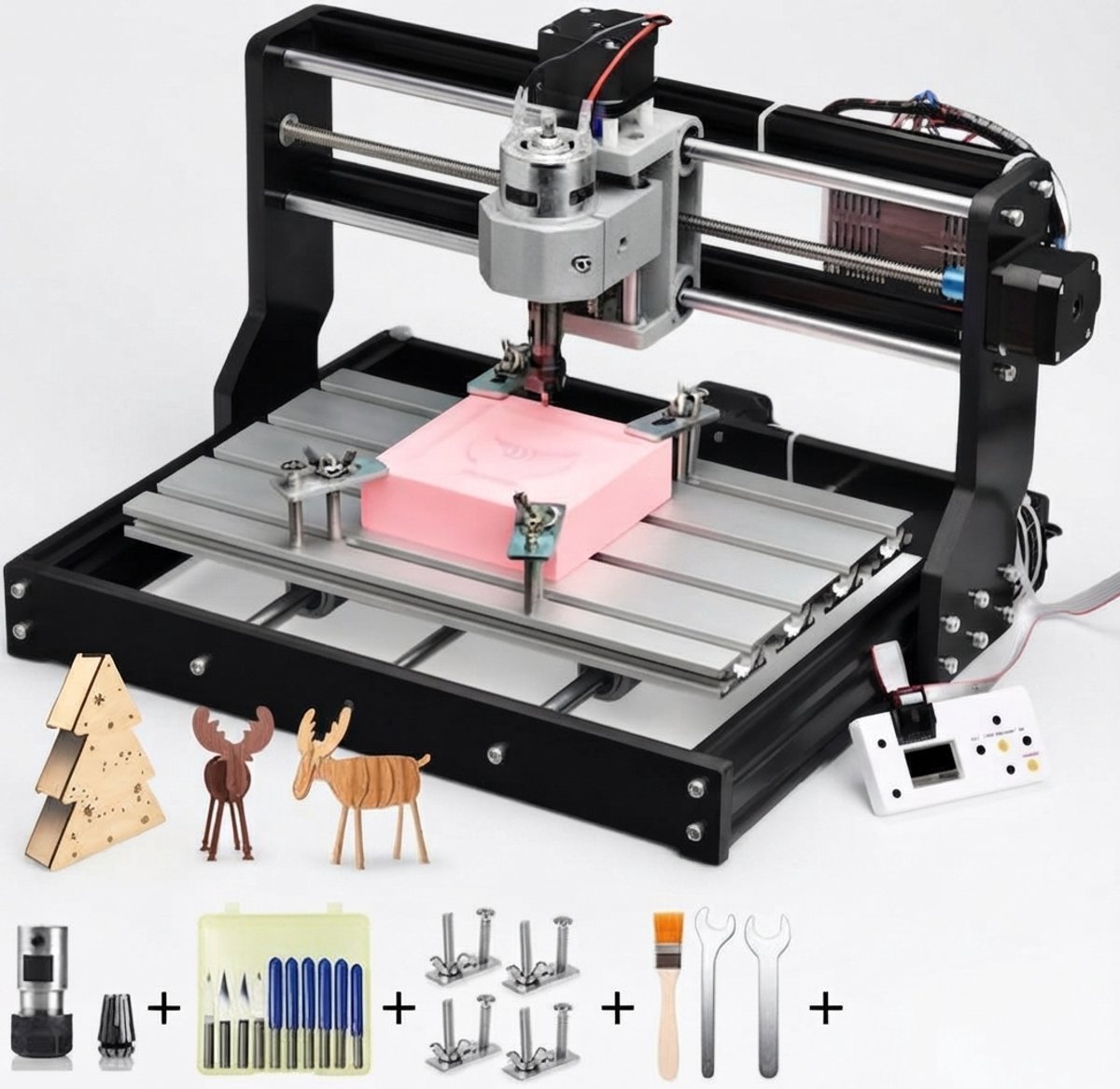 Klarven® Laser Graveermachine Zwart - 3-assig GRBL-gestuurd - Graveren op Hout, Acryl, PVC en Aluminium - Bouwpakket, Werkbereik 40 x 40 cm