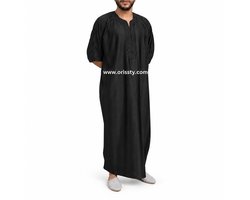 Zwart Johara Kandora Qamis Abaya handgemaarkt - Marokkaanse traditionele Djellaba/Gandoura