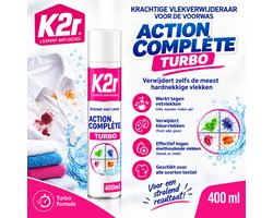 K2r Action Complete Turbo Vlekverwijderaar 400 ml – Voorwas Vlekkenspray – Tegen Hardnekkige Vet-, Kleur- en Eiwitvlekken