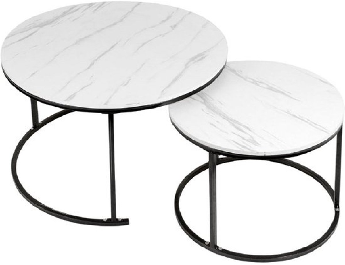 Set van 2 ronde salontafels - Marmerlook tafelblad - Metalen frame