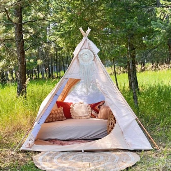 Scheurvast 300D oxford tipi kampeertent, binnen en buiten bruikbaar, khaki, geschikt voor maximaal 3 personen — afbeelding 3