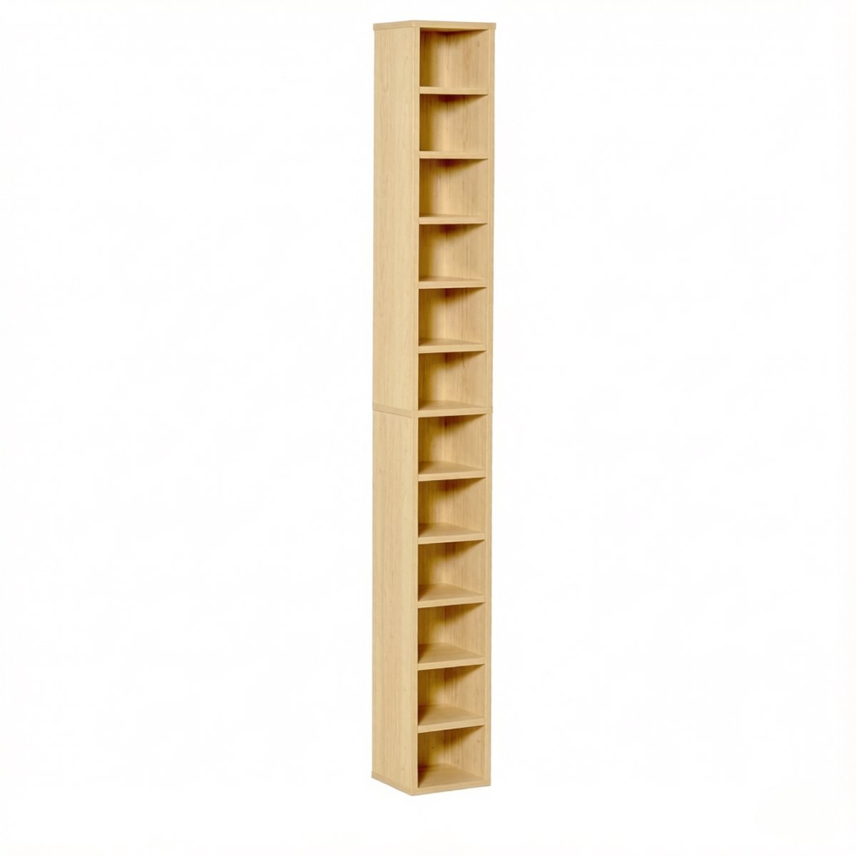 Hoge Smalle CD Kast - CD Opbergkast Voor 204 CD's - Twaalf Vakken Voor Media En Decoratie - Voor Woonkamer Of Kantoor - MDF In Natuurlijk Hout