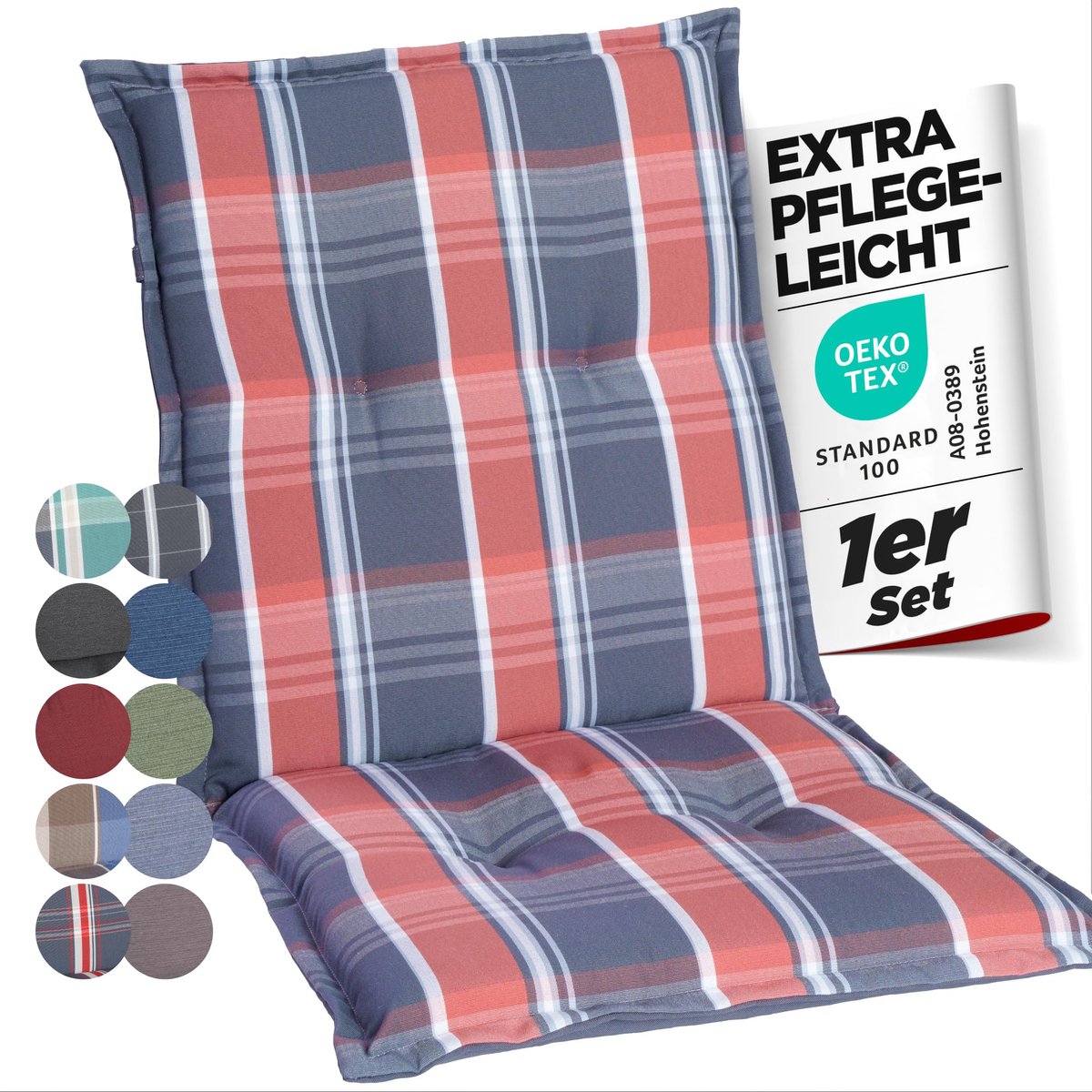 Tuinstoelkussen van polyester, 6 cm dik, met lage rugleuning