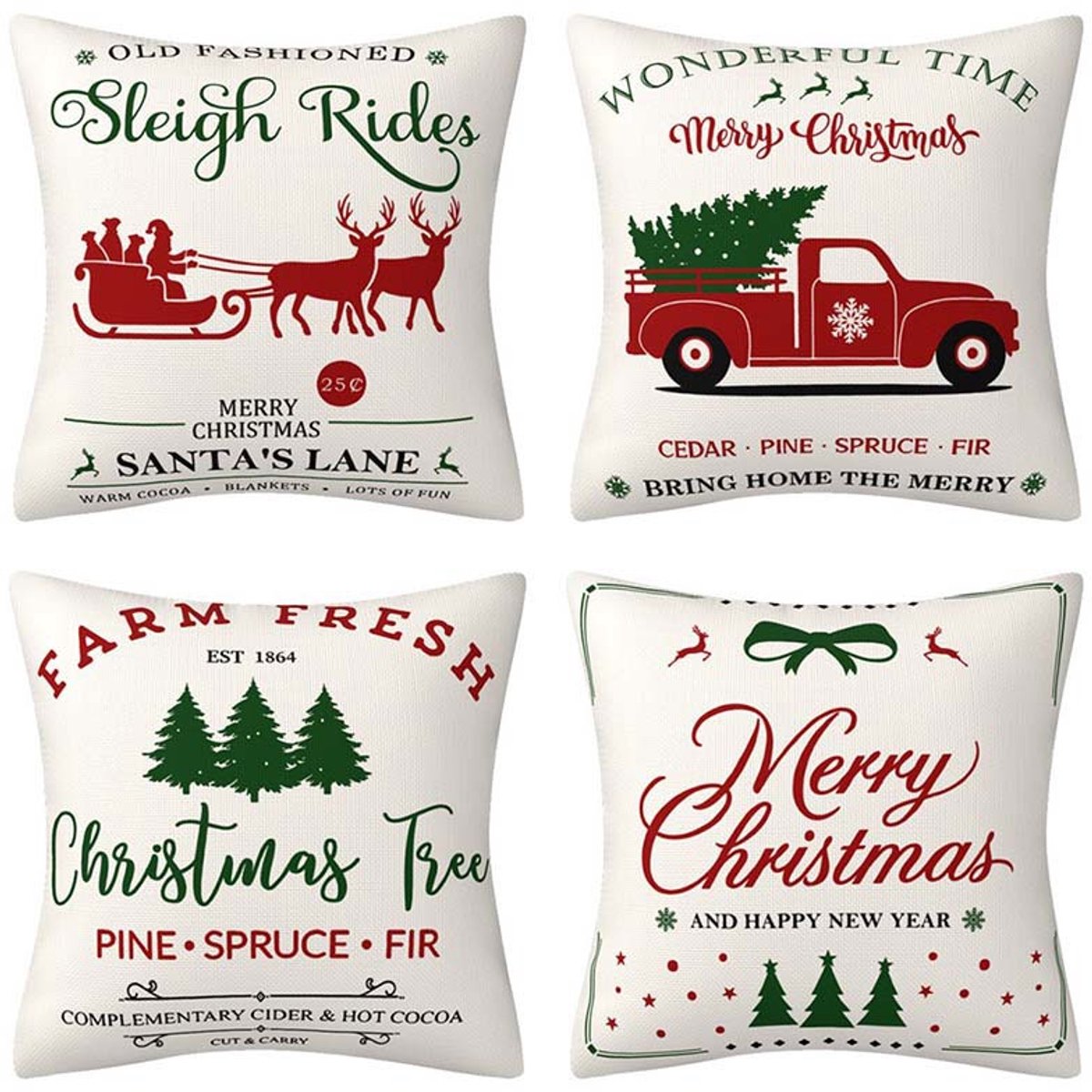 SUNMOOL Kerst Kussenhoes - Kussenhoes - Pillow cover - 45 x 45cm - Type J - 4Stuks