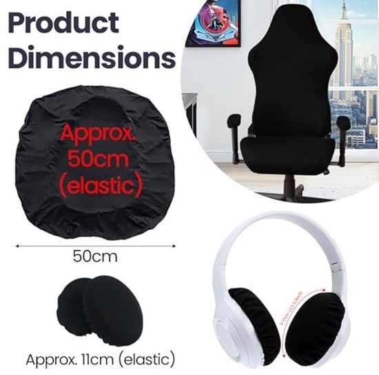 6-in-1 Gaming Stoel Covers Set voor Zwart Bureau Stoel — afbeelding 3