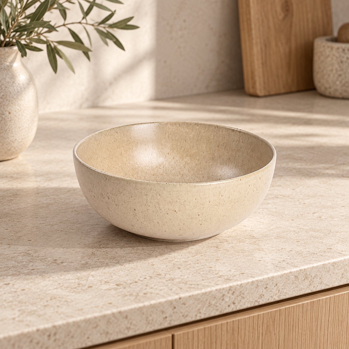Fameilleur Beige Kommen Set van 2 – Ø 16 x H 5,5 cm – Porseleinen Schalen 71 cl met Reactief Glazuur – Ronde Soepkommen en Ontbijtkommen – Voor Yoghurt, Salade, Soep, Snacks en Desserts – Vaatwasser- en Magnetronbestendig – Gespikkelde Servieskommen