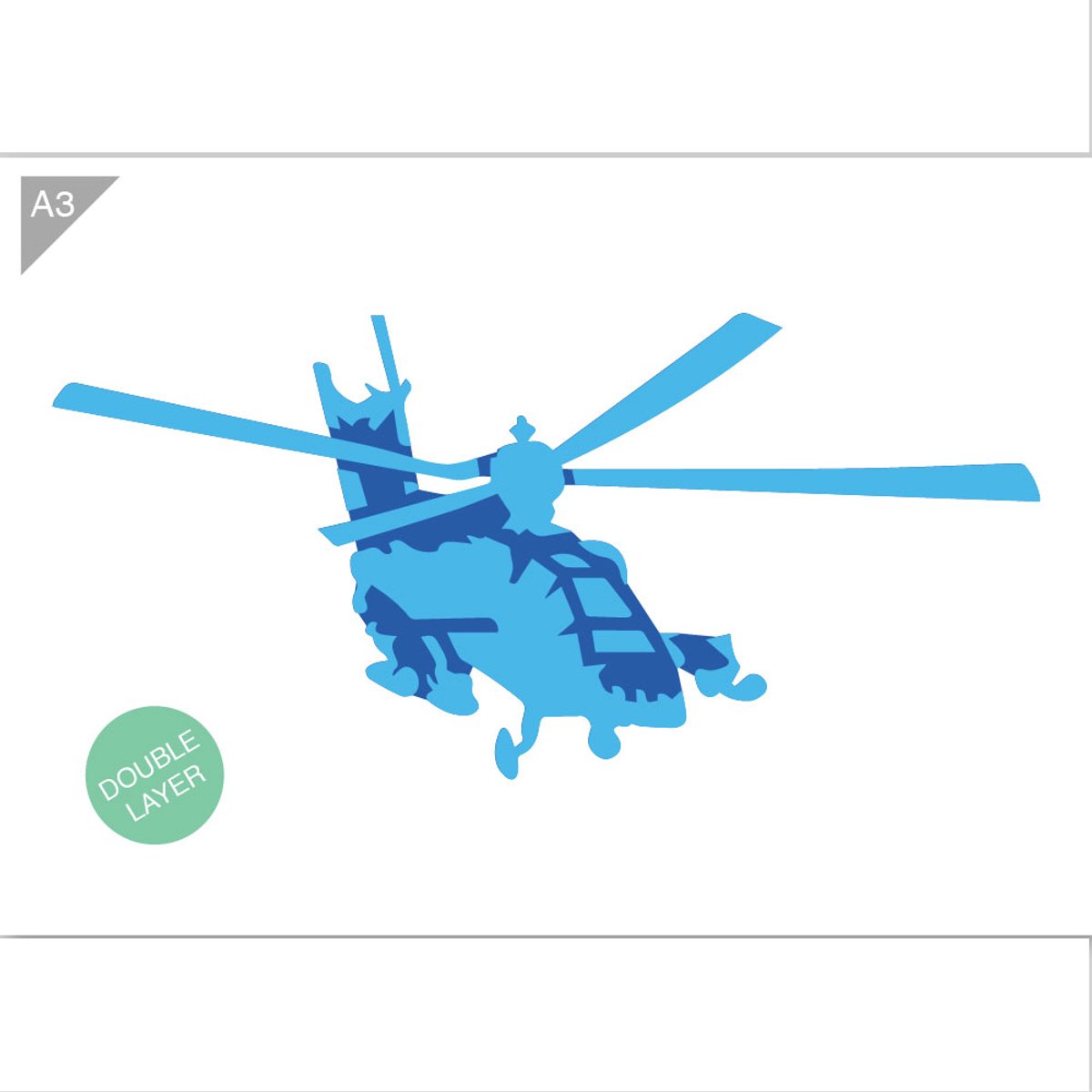 Helikopter sjabloon - 2 lagen kunststof A3 stencil - Kindvriendelijk sjabloon geschikt voor graffiti, airbrush, schilderen, muren, meubilair, taarten en andere doeleinden