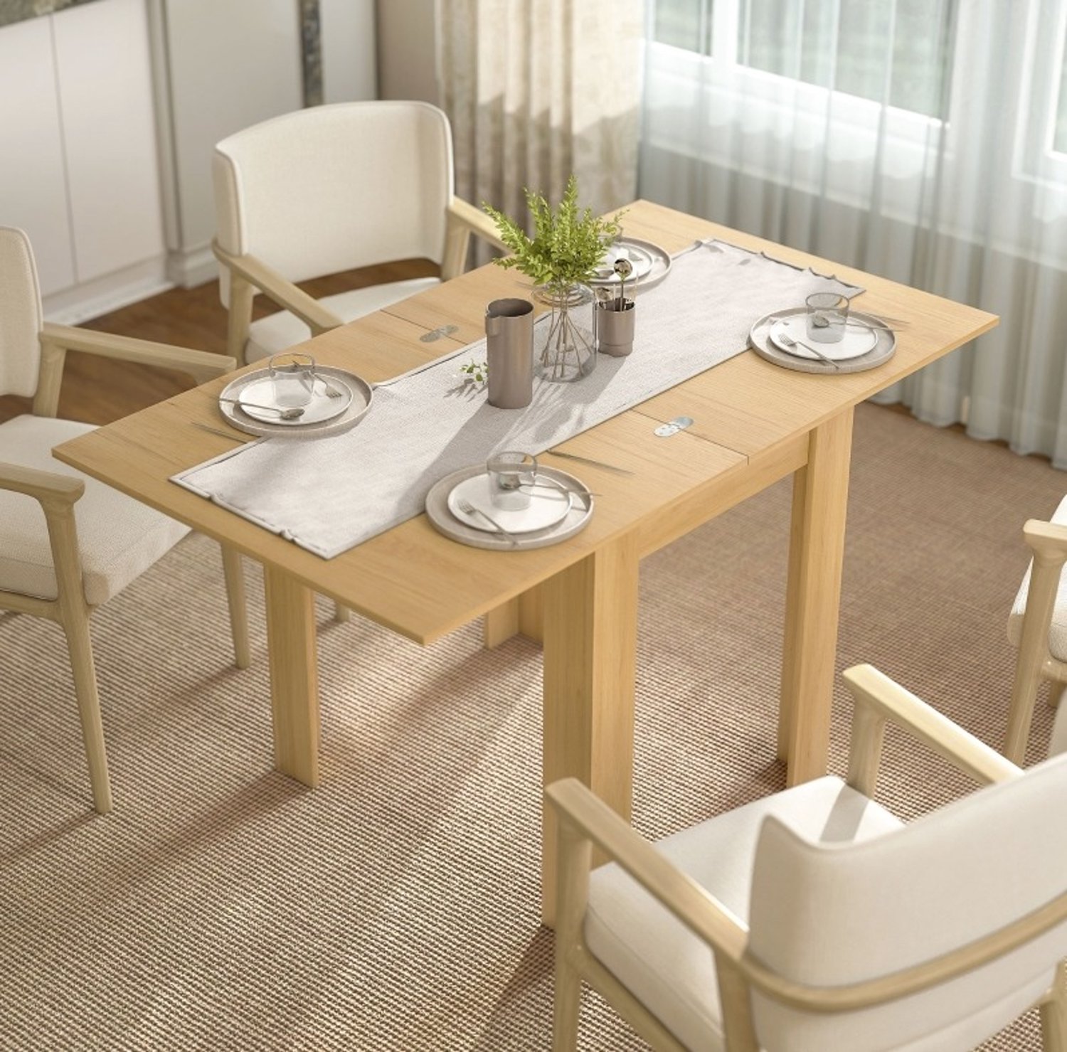 DESMIU Uitschuifbare Eettafel - Uitklapbaar Voor 4 Tot 6 Personen - Voor Keuken En Eetkamer - Spaanplaat - 140x80x77,5 Cm - Natuurlijk Hout Naturel hout