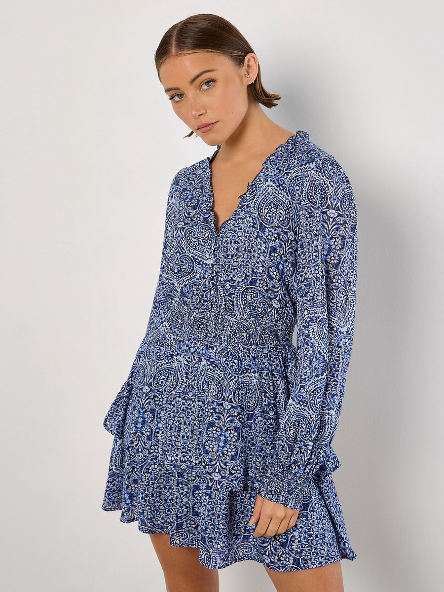 Mini-jurk met batikprint en gelaagde rok