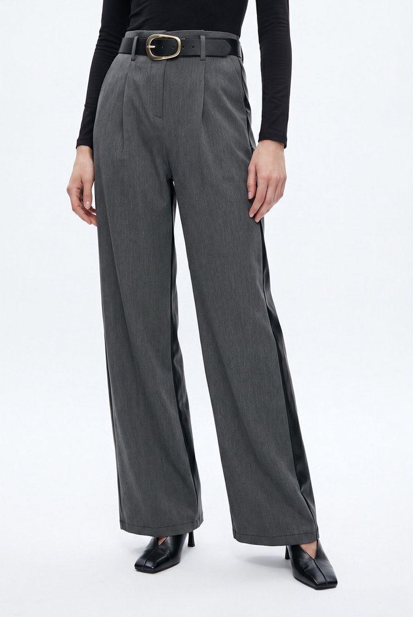 Van Verla - Wijde broek met riem Dames - Hoge taille - Wide leg - Grijs - Maat S