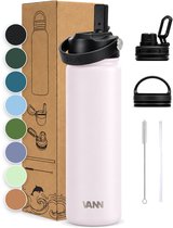 VANN® 3-Wandige RVS Drinkfles 650 ML met rietje voor volwassenen – Met 5 accessoires – Thermosfles – 24 uur koud/12 uur warm – Himalayan Salt – VANN Ultimate Bottle®