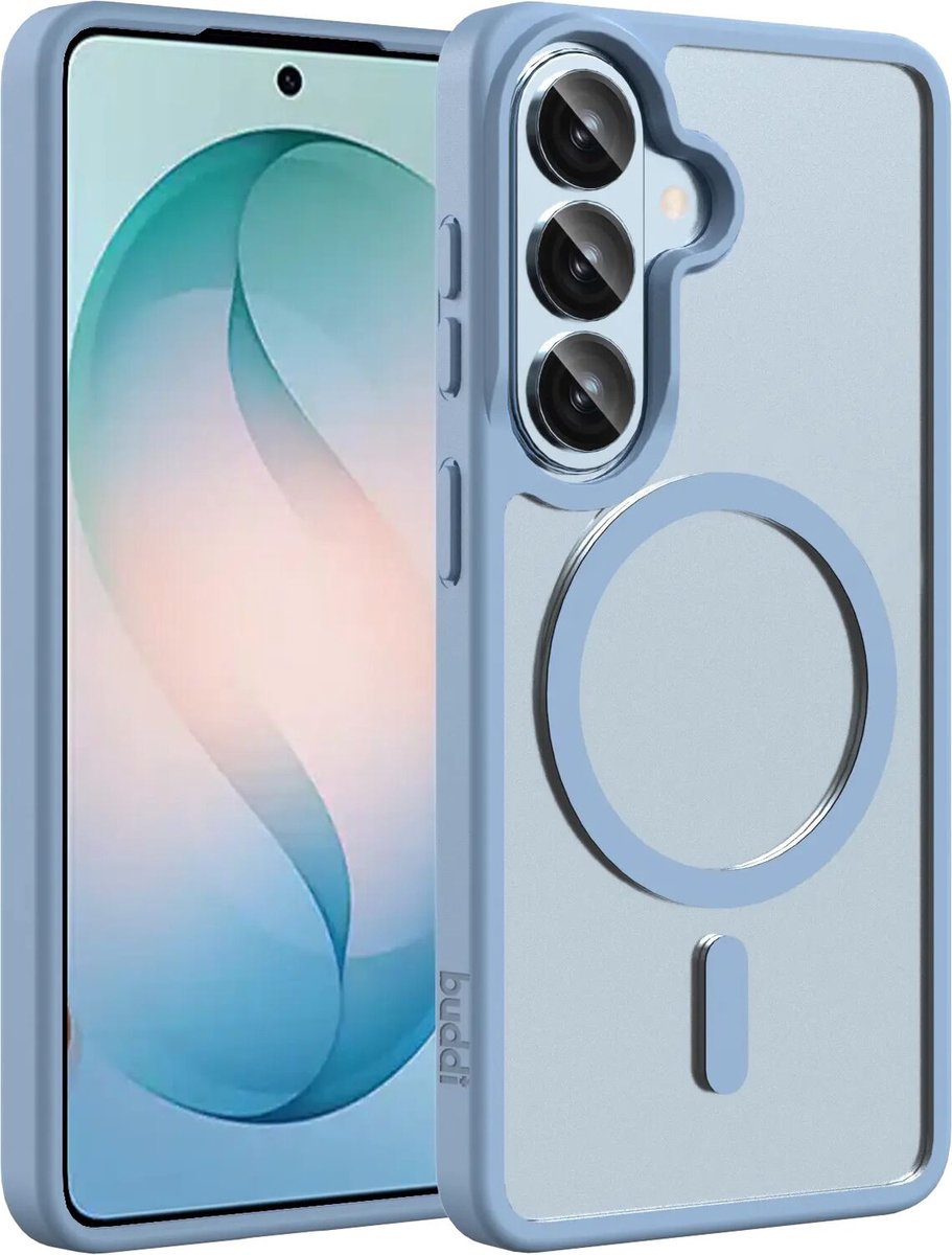 Buddi Frost Hoesje Geschikt voor Samsung Galaxy S26 Plus - Mat Licht Blauw - MagSafe Back Cover - Matchende kleur - Shockproof - Slank