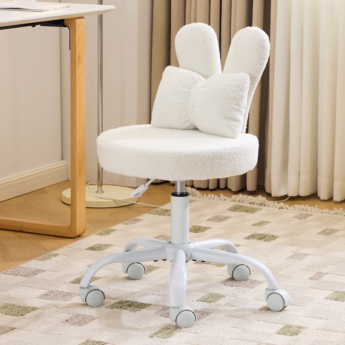 LEADZM-Bureaustoel - Teddy fleece - Bureaustoelen-Schuimstofvulling - In Hoogte Verstelbaar - Voor Werk- en Slaapkamer-Wit
