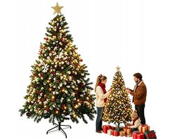 Supvox 210 Cm Sneeuw Kerstboom met LED – Voorgevormd, Met Ster Top & Rode Bessen – EU-stekker