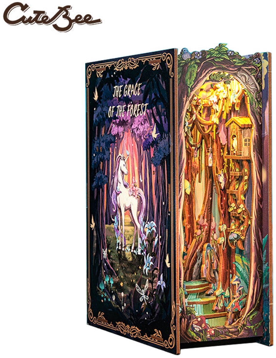 CuteBee Book Nook - Modelbouw - Houten 3D Puzzel - DIY Bouwpakket Volwassenen en Volwassenen - Boekensteun - Boekenhouder - The Grace of Forest — afbeelding 9