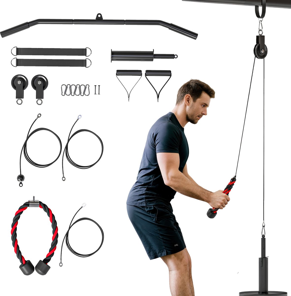 Home Fitness Kabelsysteem - Krachtstation voor Thuis Sporten - Eenvoudige Bevestiging - Krachttraining - Lat Pulley - Home Gym