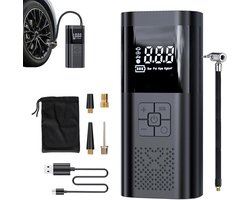 Draadloze draagbare luchtcompressor voor autobanden - digitale drukmeter - automatische uitschakeling - USB‑C opladen, LED‑verlichting - bandenpomp geschikt voor auto, motor, fiets en ballen