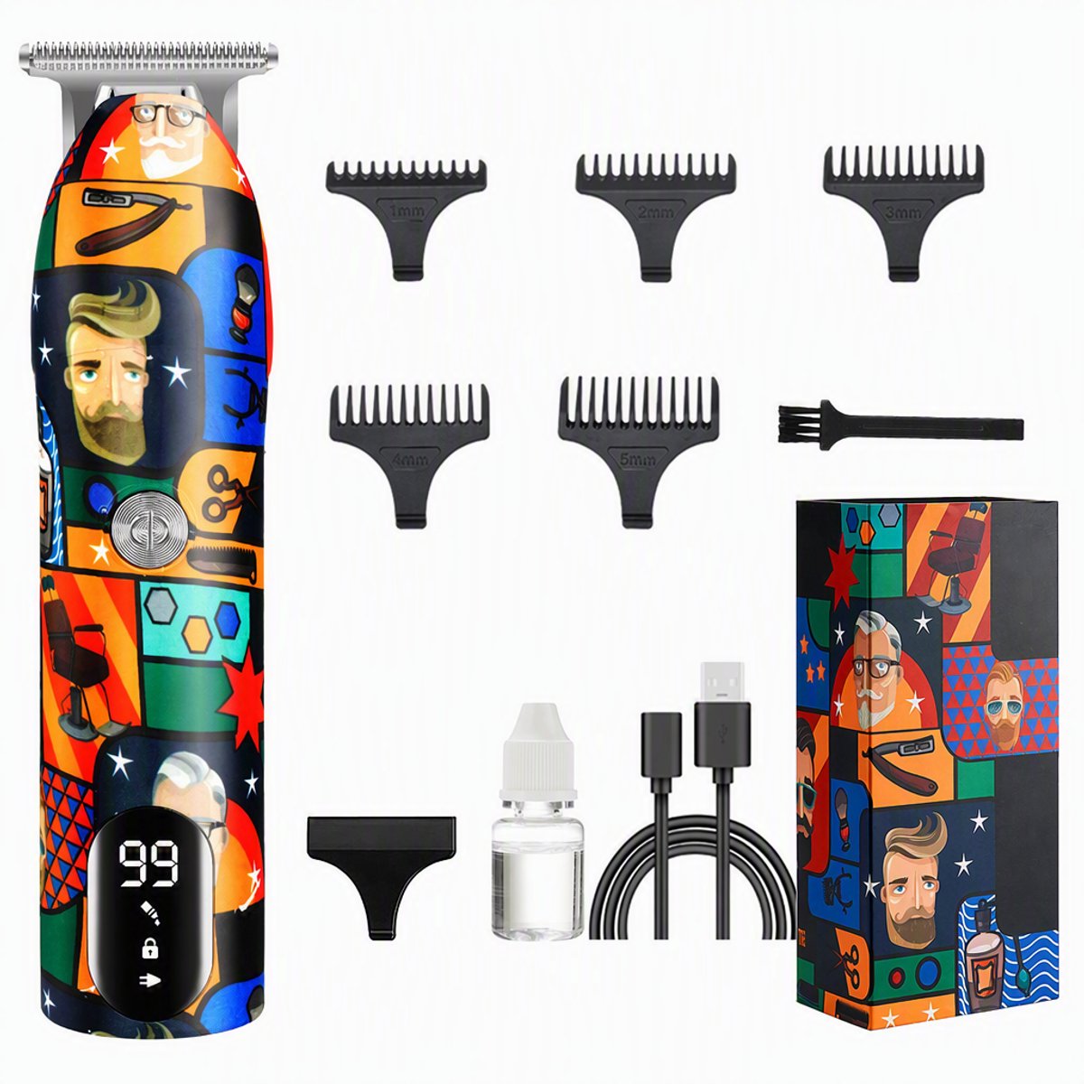TEKROA® Tondeuses - Professionele Draadloze Tondeuse - Tondeuse Mannen Hoofdhaar - Haartrimmer - Haartondeuse - Trimmer Baard - Barber Set - met LCD Display - Graffiti Ontwerp - met 5 Opzetkammen