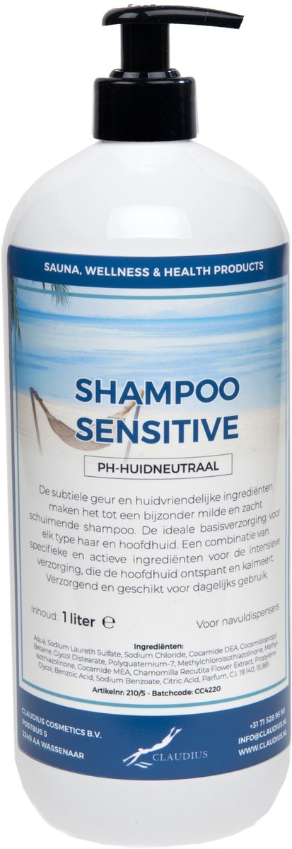 Claudius Shampoo Sensitive Care - 1 liter - met gratis zwarte pomp - Voordeelverpakking - Haarverzorging