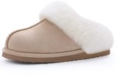 Olanly - Pantoffels Dames - Suède Zachte Winterpantoffels - Fluffy Open Sloffen met Pluche Voering - Abrikoos - 38-39 - Geschikt voor een voetlengte van 22.86 cm