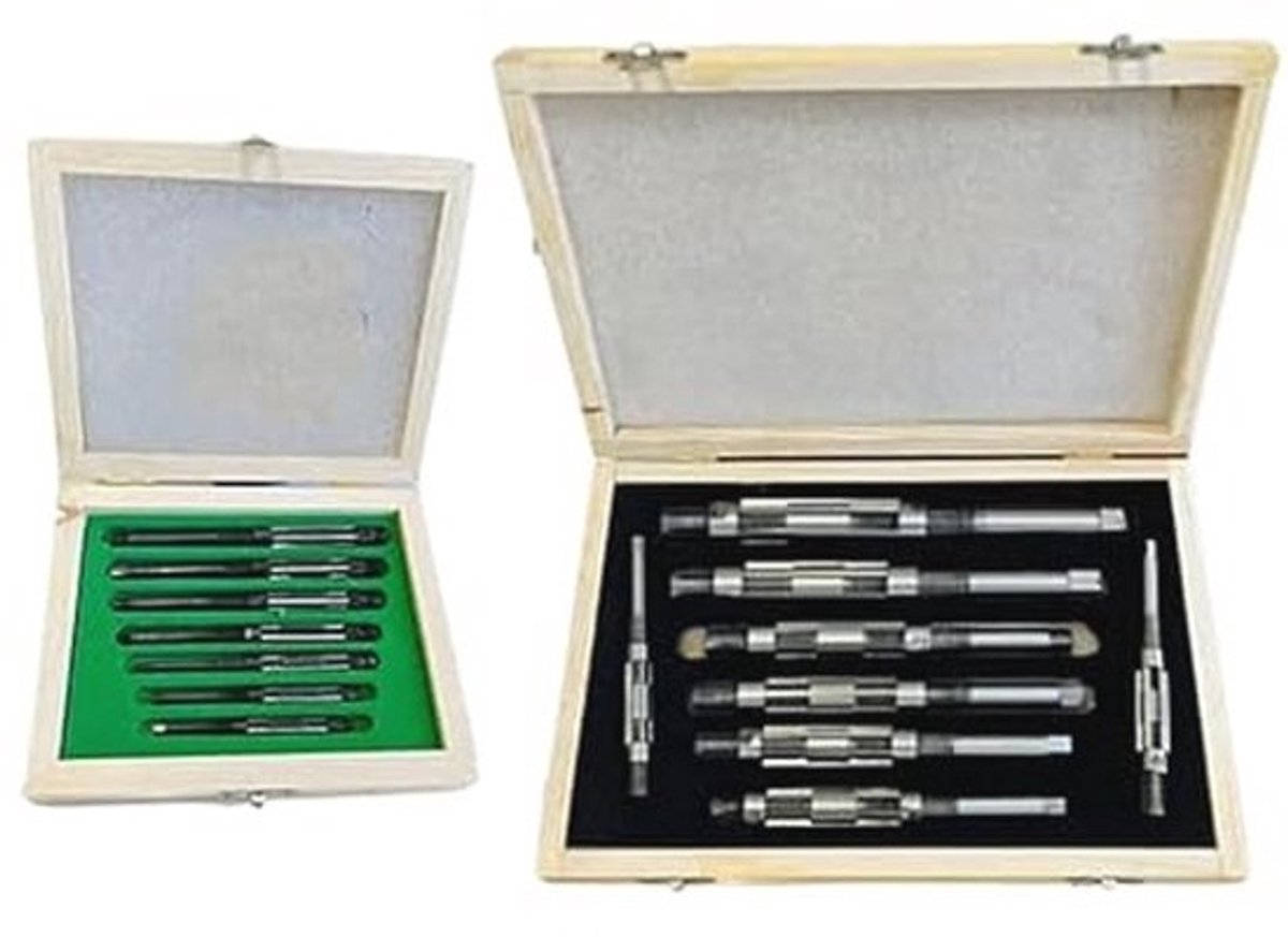 Verstelbare handruimers, set van 15 stuks - voor HV naar H11, maten 1/4 " tot 1 1/16 " inch, met 6 bladen