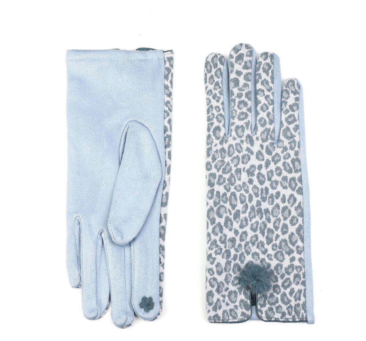 Blauwe handschoenen in luipaardmotief