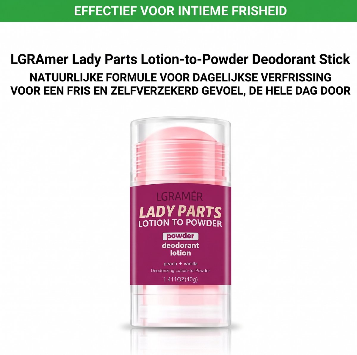 Intieme Deodorant voor Vrouwen - Lotion to Powder - Perzik & Vanille Geur - Natuurlijk - 40 gram