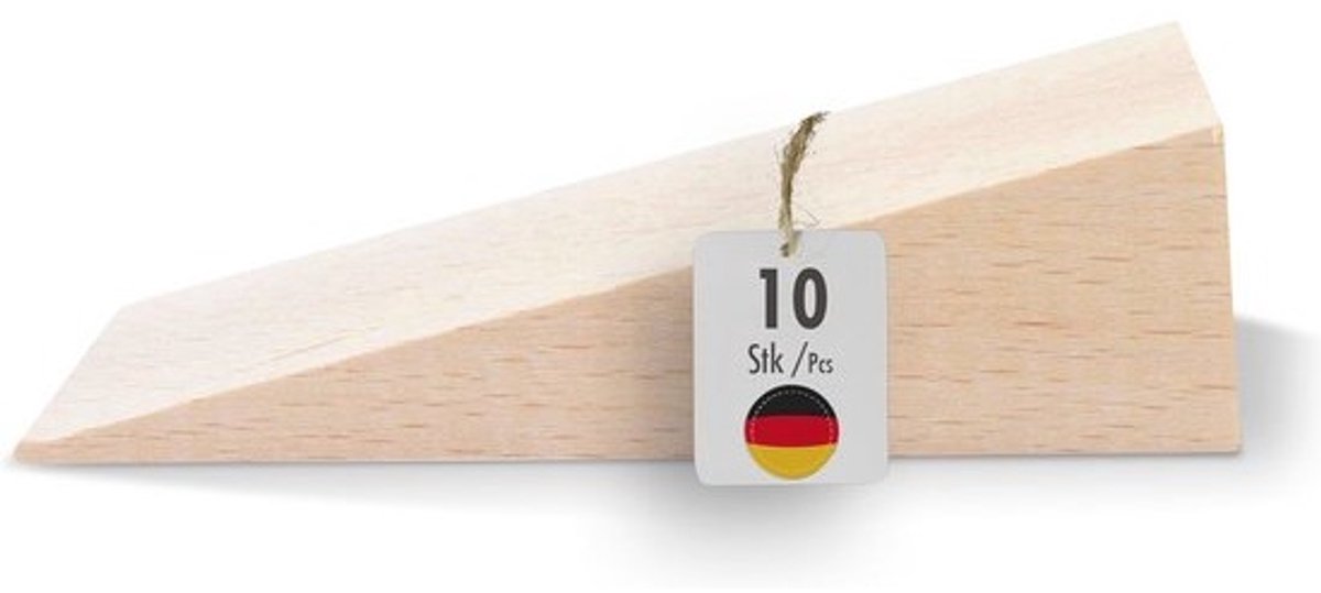 Set van 10 houten wiggen - voor deurstoppers en meubelmontage - Natuurlijk beukenhout - 90 x 30 x 25 mm
