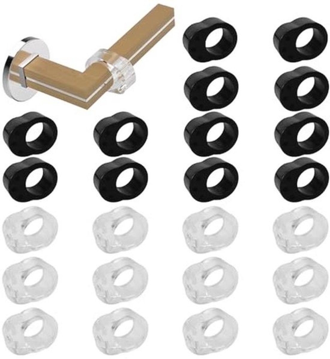 Deurstopper - 24 stuks voor handgreep - Deurbescherming - van PVC en siliconen - Transparant en zwart