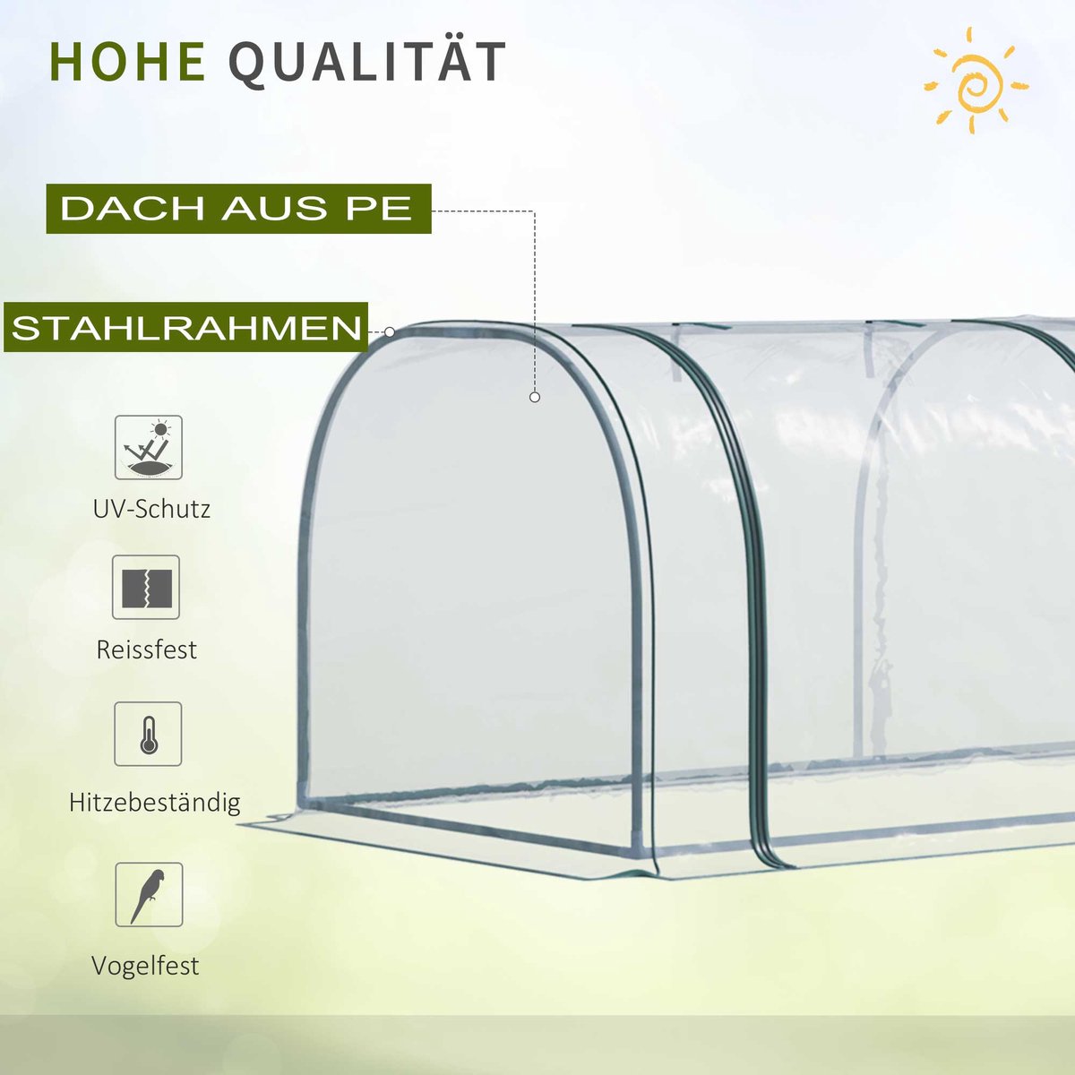 Kas - broeikas met deur - koude bak - plantenhuis - plantenteelt - staal - kunststof - 350 x 100 x 80 cm - transparant + groen – foto 6