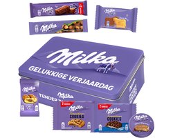 Milka Mix Collection Box 429g - "Gelukkige verjaardag" - 10 stuks individueel verpakte koekjes - Choco Supreme, Cake & Choc, Choco Moo, Brownie, Hazelnootreep, Cookies Choco & Sensations Cookies - verjaardagscadeau