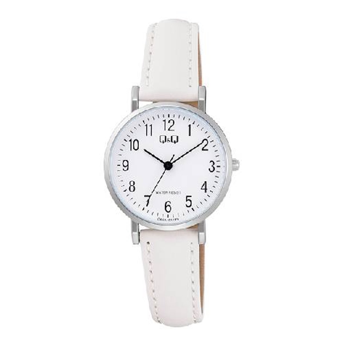 Q&Q-model c66a-011-wit leder-duidelijke wijzerplaat-3 atm waterdicht-diameter 28 mm