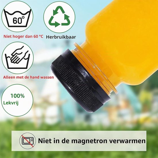 Set van 16 Mini Plastic Juice Bottles 120ml met Doppen, Labels, Trechter en Borstel - Herbruikbare Drinkcontainers voor Sap en Smoothies — afbeelding 3