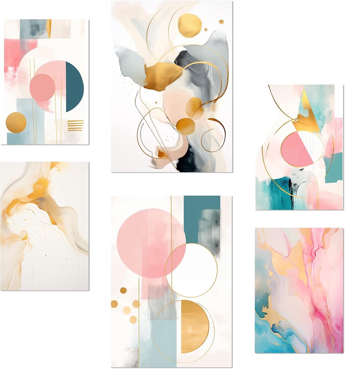 Nacnic Set of 6 Green Gold Fuchsia Lilac abstract Posters with design artwork to decorate the walls of home. Rooms - ShopVlot