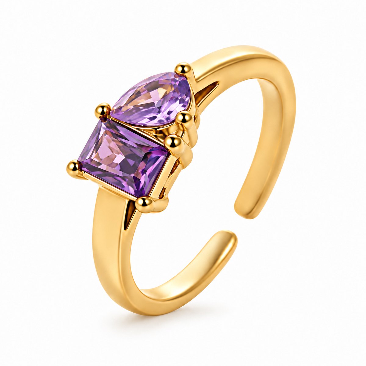 Maevi® Geboortesteen Ring - Maand: Februari - Kleur: Goud - Onesize / Verstelbaar - Hoge Kwaliteit - Roestvrijstaal / RVS / Stainless Steel - Geboorte Sieraden / Kraamcadeau - Kado - Vrouwen / Dames Sieraad - Verkleurt niet - Incl. Luxe Verpakking