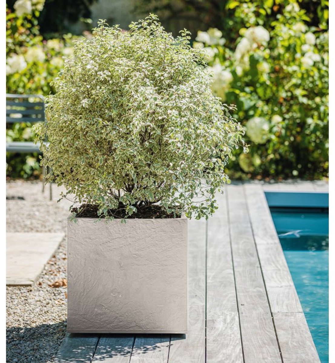 EDA plantenbak VOLC, kunststof kalksteen-optiek, 67 L, 39,5×39,5×43,5 cm