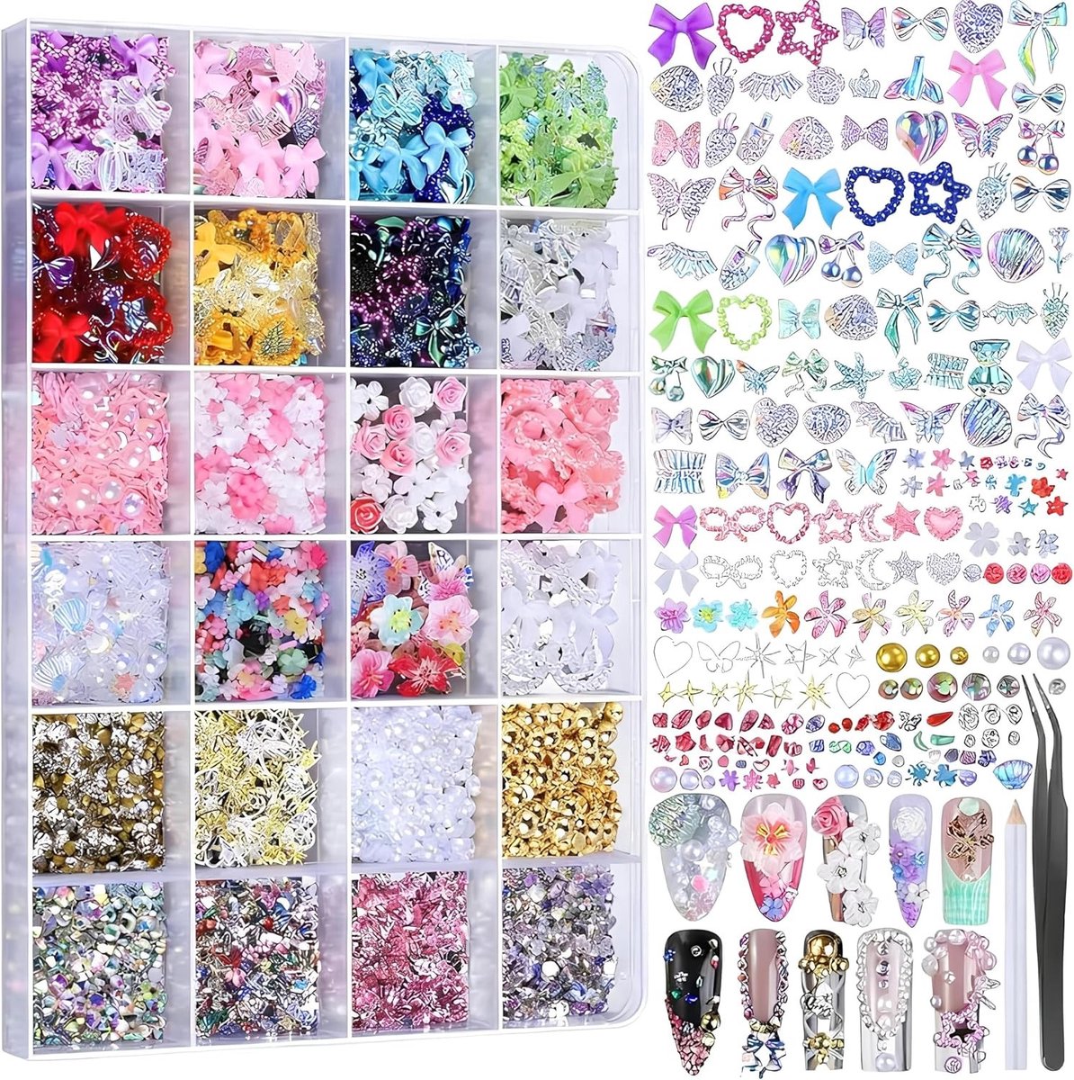 Grote Set Nagelbedels en Edelstenen 4000+ Stuks voor 3D Nail Art en Ontwerp Accessoires