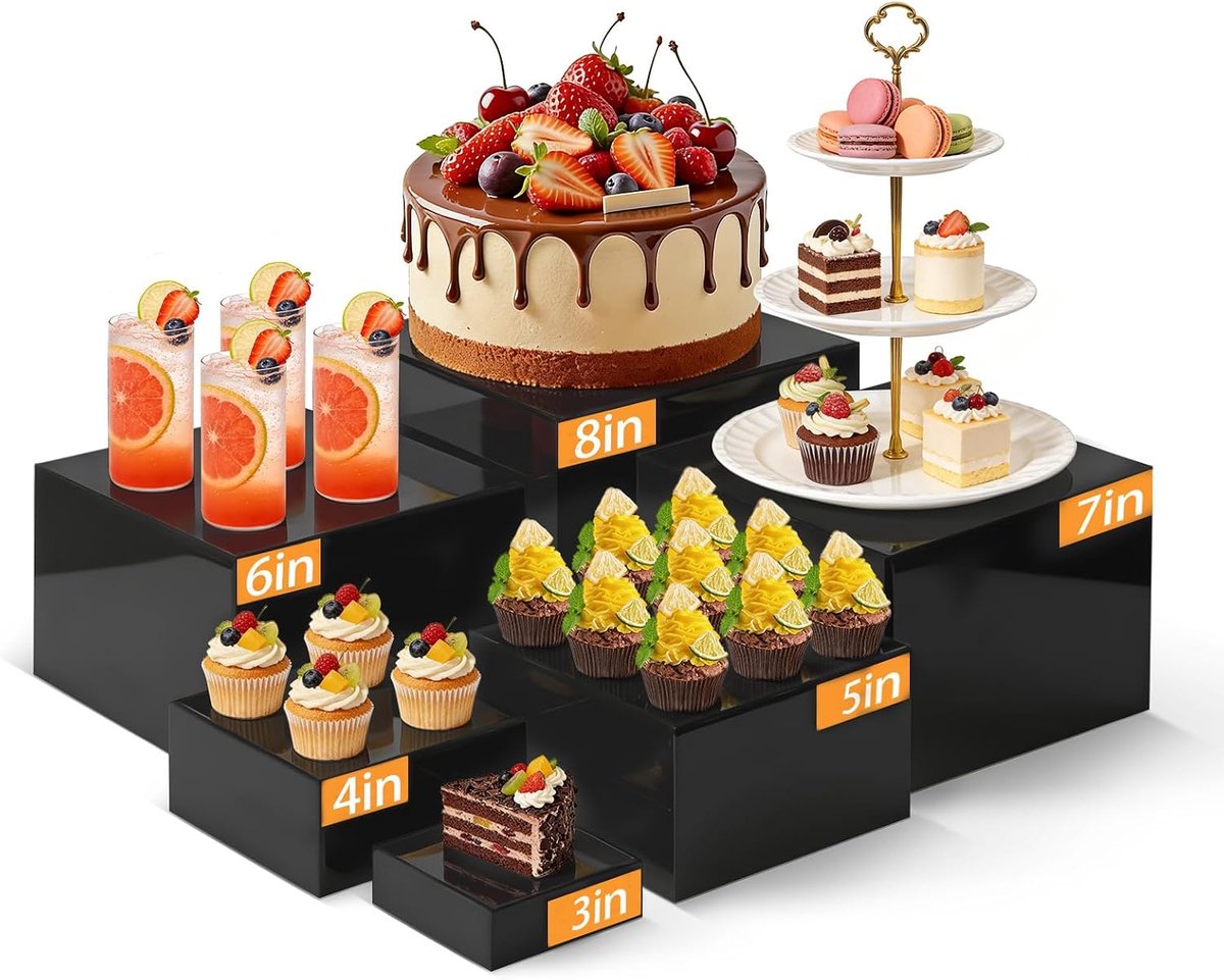 6 stuks buffetverhogingen, buffetaccessoires, acryl standaard, dessertstandaard, taartstandaard met holle planken - ShopVlot