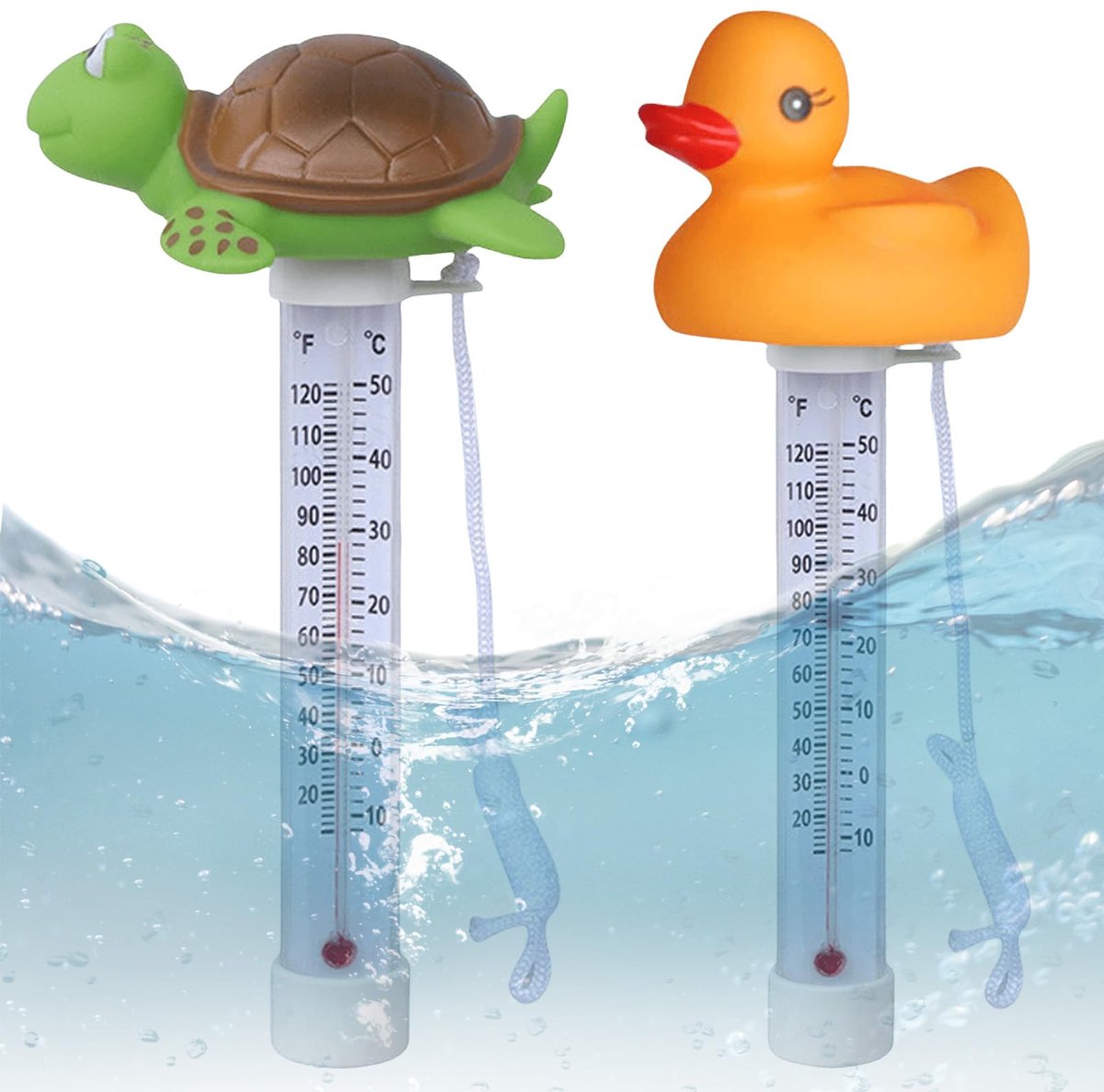2 stuks drijvende zwembadthermometer, zwembadthermometer drijvend met bevestigingslijn, zwembadthermometer drijvend - ShopVlot