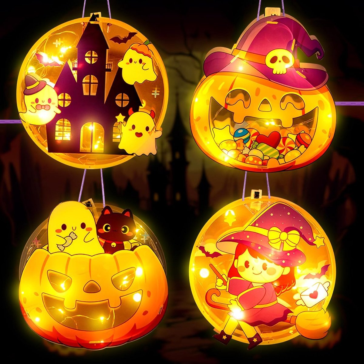 Halloween-lantaarn, 4 stuks, Martin-lantaarn, draagbare zaklamp, doe-het-zelf montage, Halloween, doe-het-zelf - ShopVlot