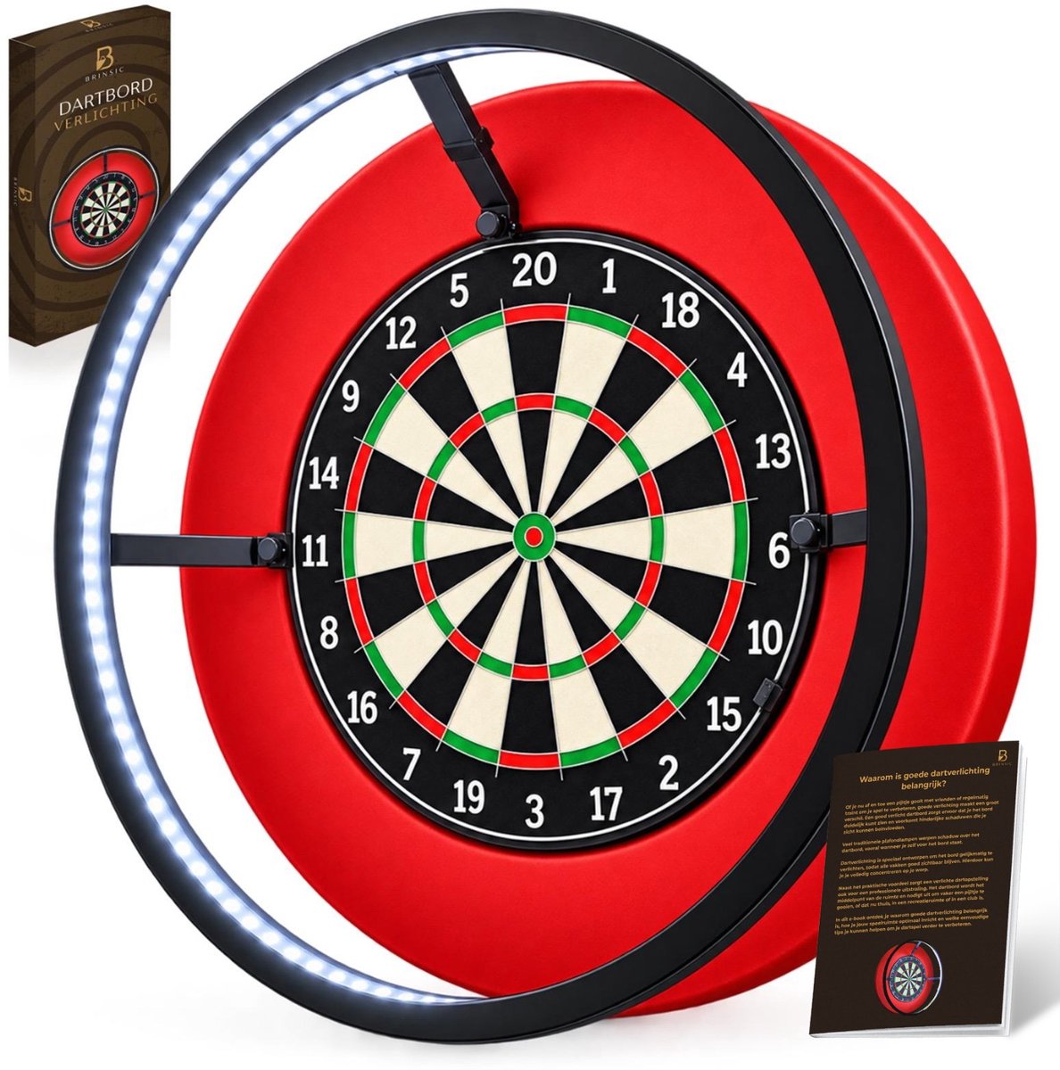 BRINSIC® Dartbord Verlichting LED - Dartbord Verlichtingsset met Siliconen LED Ring - Inclusief 3M Bevestiging & Afneembare Beugel-Instelbaar helderheidsniveau-Schaduwvrij - Dart Accessoires voor Thuis, Mancave en Game Room+GRATIS E-BOOK