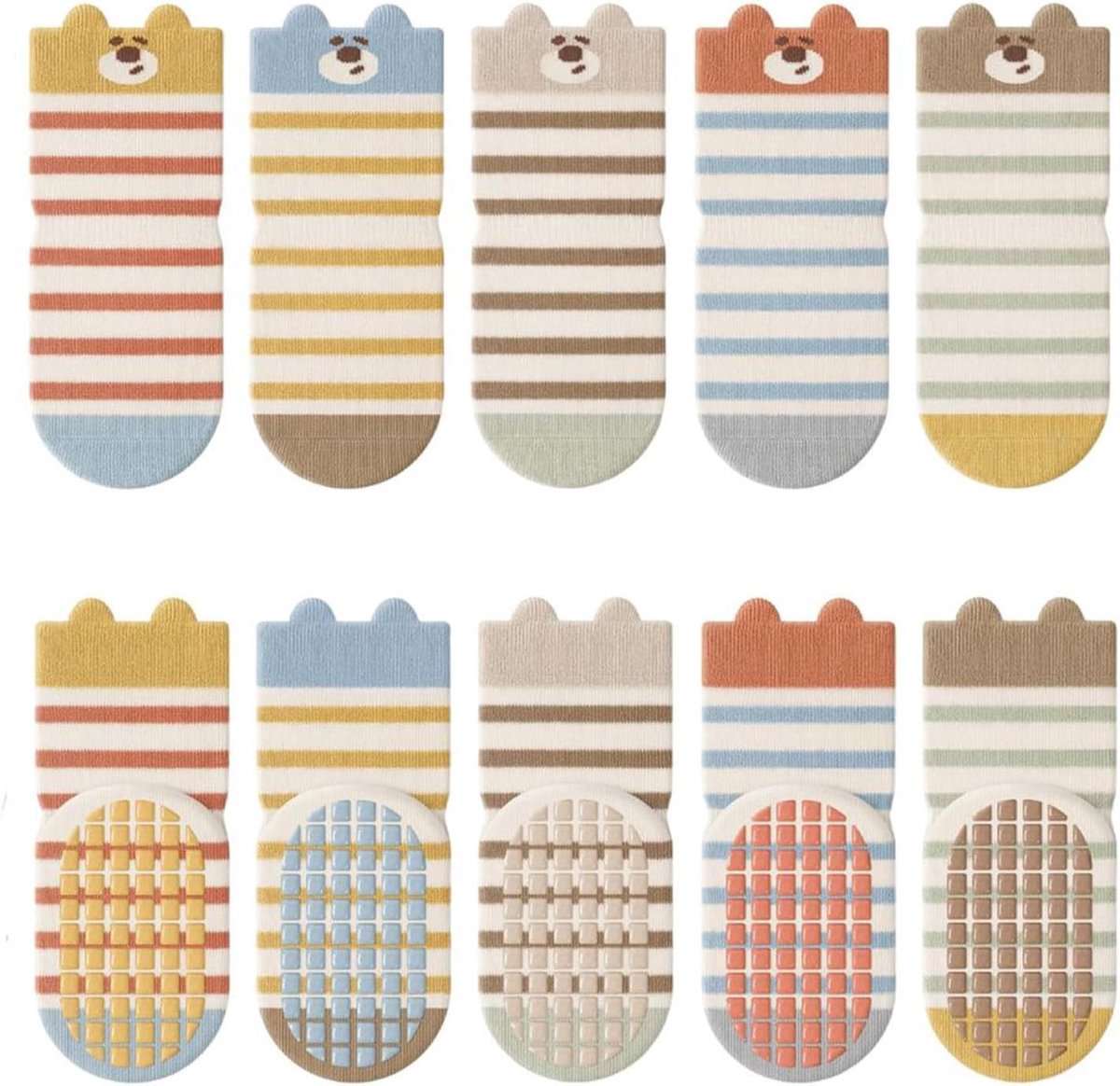 5 Paar Antislip Baby Sokken van Katoen voor de Winter met Dierlijke Ontwerpen voor Meisjes en Kinderen, Ideaal voor Binnenactiviteiten en Comfortabel Gebruik