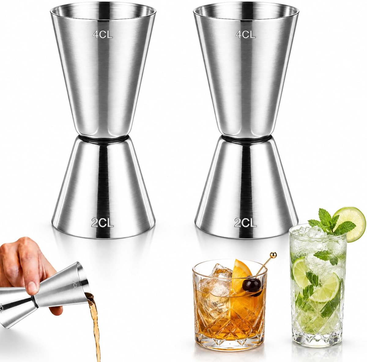 Cocktail maatbekerset 2/4 cl - roestvrij staal - stijlvol en duurzaam - perfect voor mixen - ShopVlot