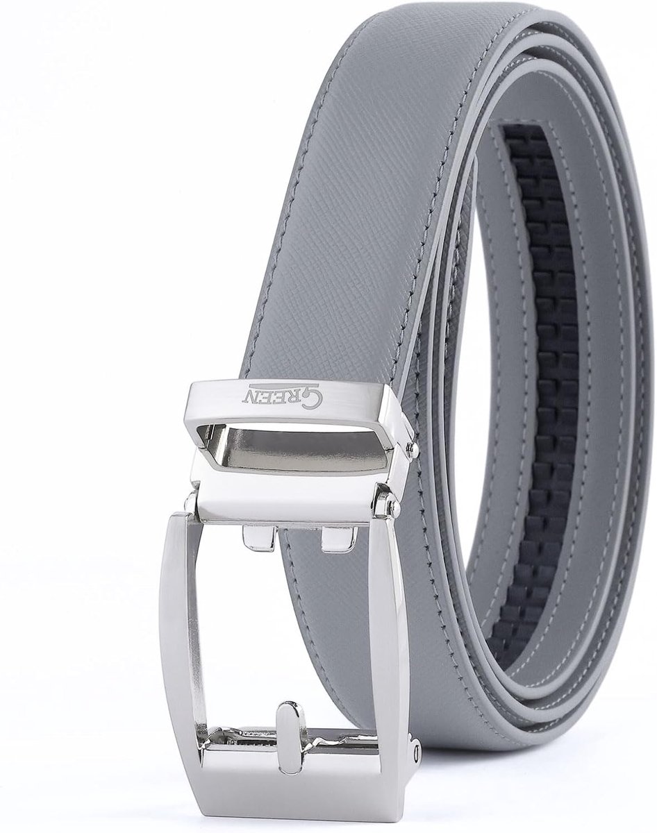 Litume Green Golf Automatische riem met ratel, echt Saffiano-leer, nikkelvrije micro-gesp, verstelbaar tot 122 cm - ShopVlot