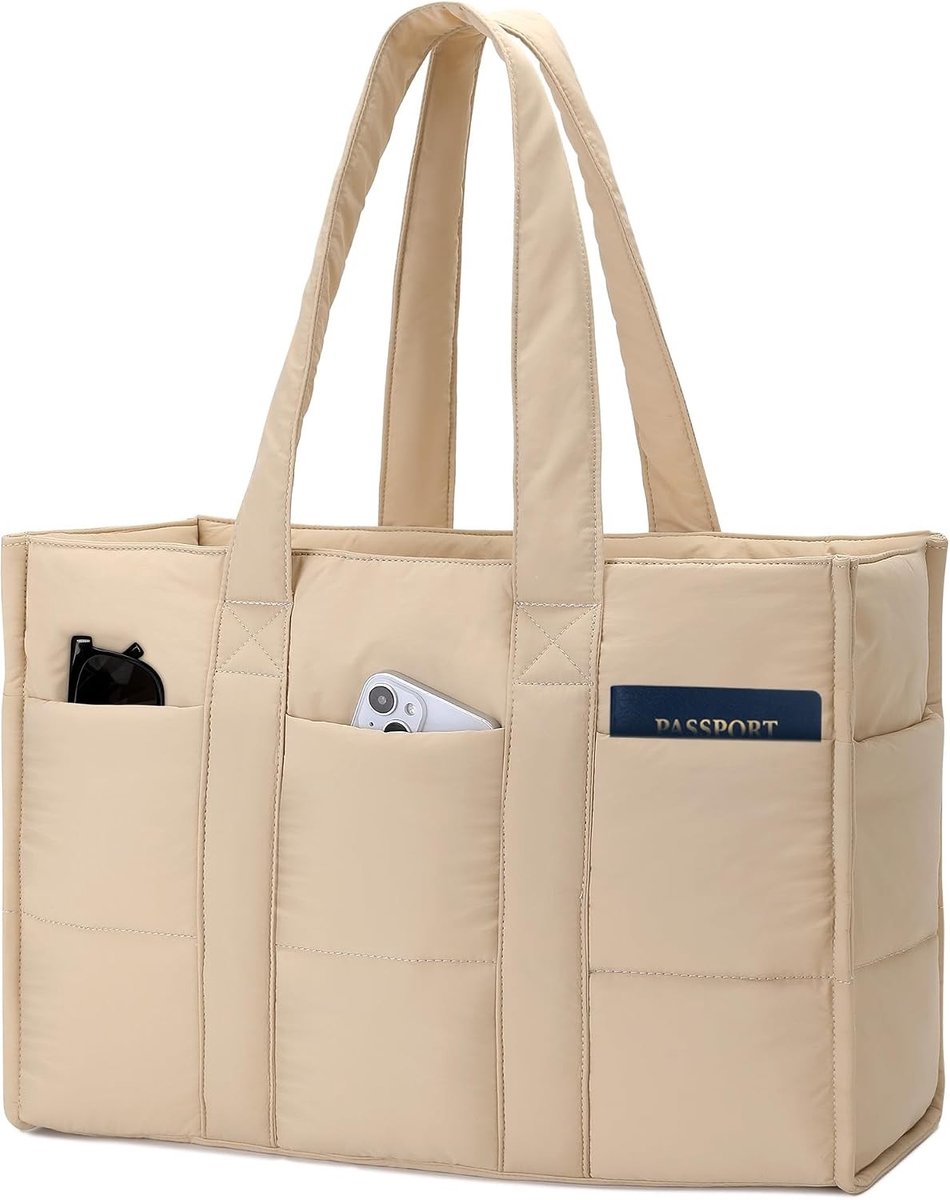 Grote Vouwbare Schoudertas voor Dames met Laptopvak - Waterdichte Shopper voor Werk en Reizen, 20L Capaciteit