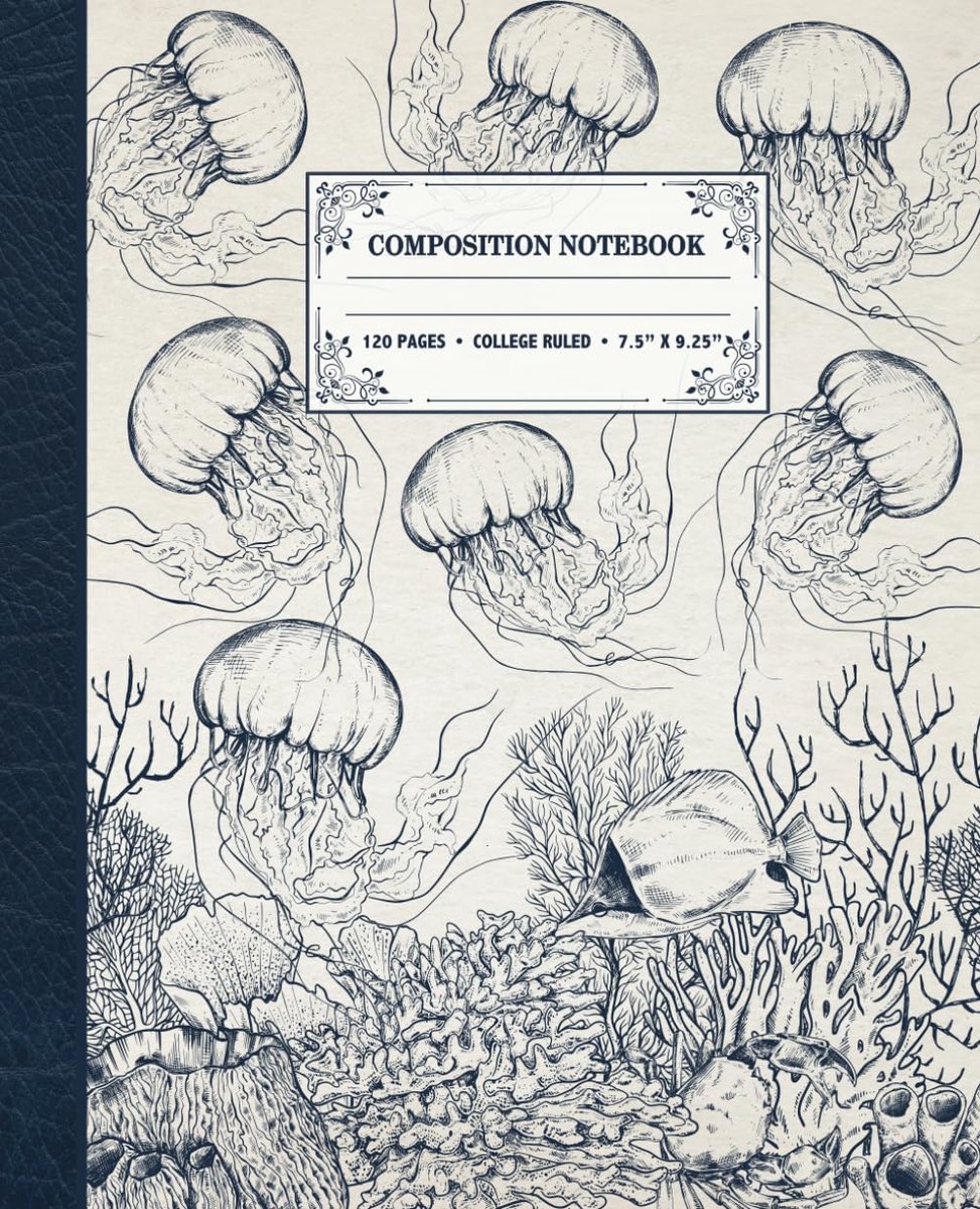 Composition Notebook: College Ruled - Vintage Jellyfish Composition Notebook - Antique Style - Sea Life Ocean Theme - ShopVlot