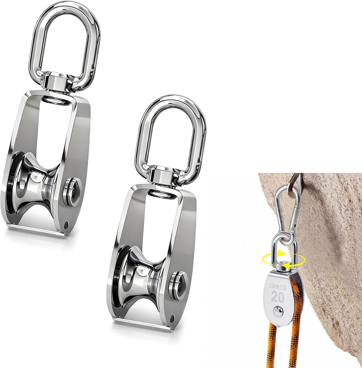 Katrol om op te tillen, 2 stuks katrol om op te tillen voor staalkabels van 3-8 mm, katrol met metalen lagers, katrol - ShopVlot